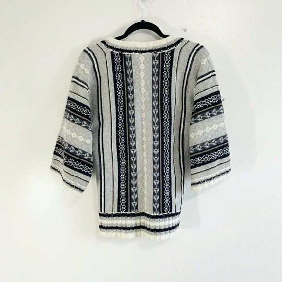 Old Navy Wool Angora Blend Sweater Size Small Gray Striped Fair Isle Cozy Winter - Picture 11 of 12